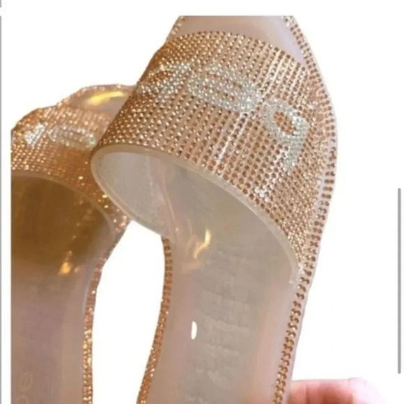 NWOT ROSE GOLD BEBE RHINESTONE FLAT SLIDES SIZE 8 EXTRA BLINGY✨✨ - Picture 5 of 9